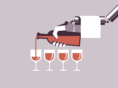 Illustration for IronJab website automate glass illustration robot serve wine