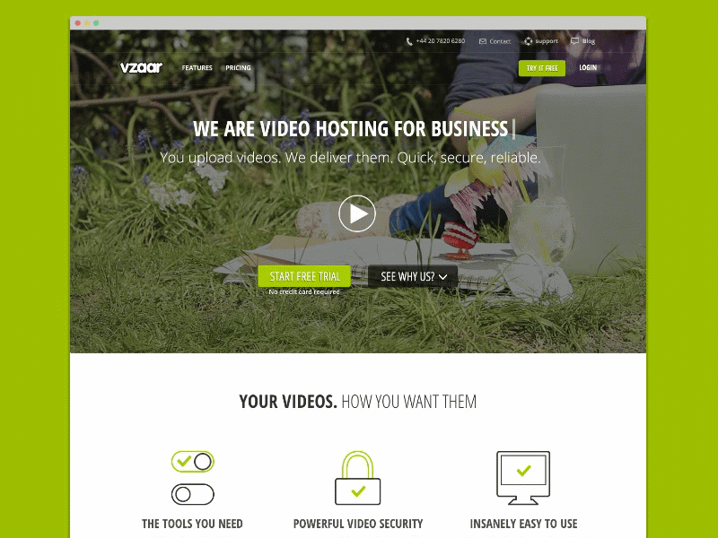 vzaar.com homepage animation business home homepage marketing site video hosting vzaar website