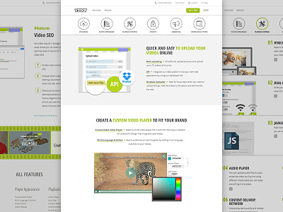 vzaar.com features page features flat illustration marketing site video video hosting vzaar website