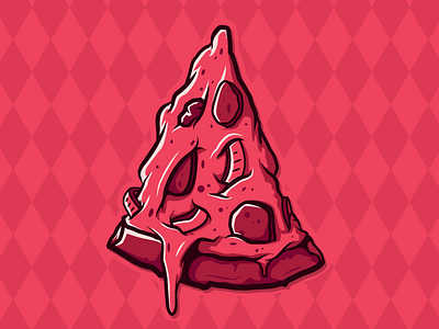 A Purty Pink Piece of Pizza color illustration linework pink pizza