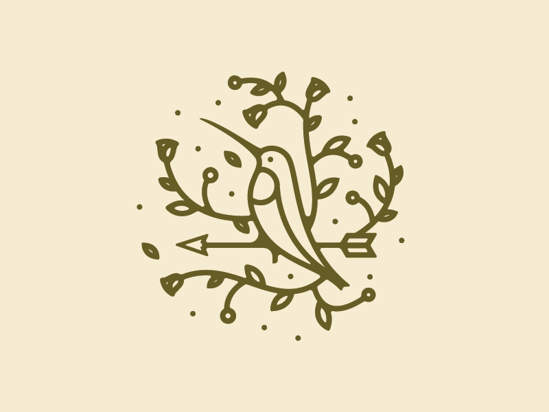Humming Birdy arrow flowers line logo bird humming