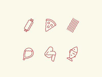 Squiggly Food chicken fish food icons pasta pizza ribs