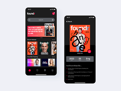 Foundr - eBook Stotre mobile app app app design app design kit app redesign book store dark dark mode ebook store app motion graphics ui ui design uiux user interface design