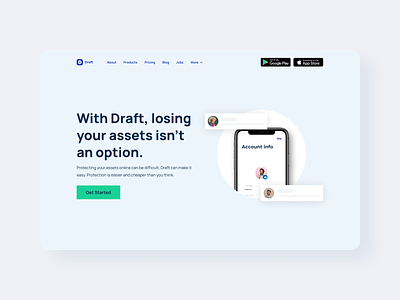 Draft: A product landing page clean clean ui design header hero section homepage landing page minimal design modern clean ui product product landing ui webdesign