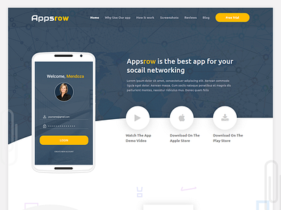 AppsRow - App Landing Page android app landing page app landing page app screen page app showcase app website best app landing page dotthemes free freebie landing page mobile app landing page website template