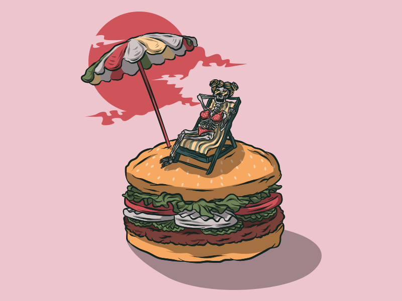 Endless Summer beach burger skeleton summer