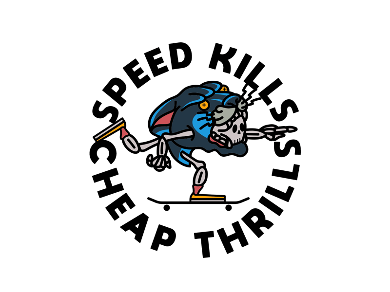 Speed Kills! panther skateboarding skeleton