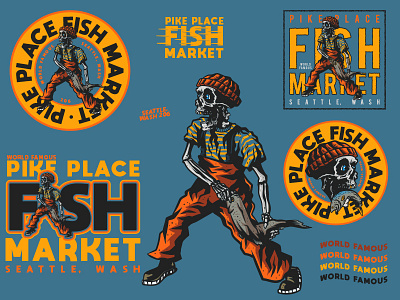 Pike Place Fish Market badges fish seattle skull