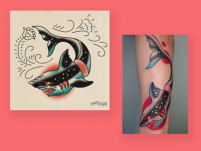 Shark Sushi flash tattoo shark tattoo