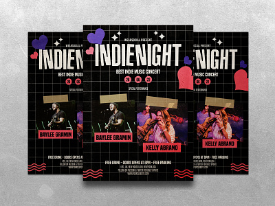 Indie Night Flyer Music concert design flyer illustration indie music poster template