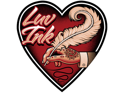 Luv Ink Tattoo Studio logo feather heart logo logo design quill pen tattoo tattoo art tattoo design vector