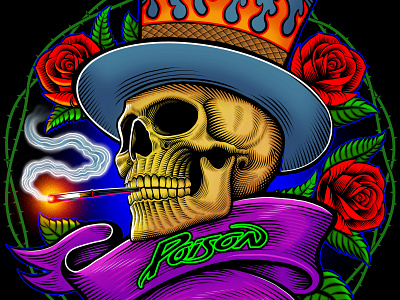 Poison T-shirt illustration apparel band hard rock illustration merch design merchandise poison rock and roll rose skull t shirt top hat vector vector art