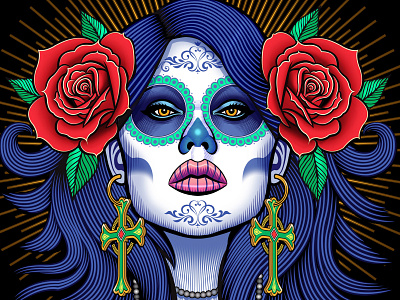 Flow N Roll "Sugar Skull" rash guard illustration