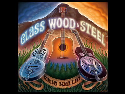 "Glass, Wood, & Steel" album cover acoustic acoustic guitar album album art album artwork guitar illustration mountain vector