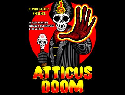 "Atticus Doom" illustration for Mezco Toyz comic book comic character curtisillustration illustration occult poster poster art screen printing silk screen skeleton skull toy vector vector art