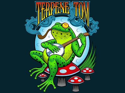 Frog illustration for Terpene Tom clothing company apparel band art cannabis curtis illustration frog grateful illustration illustrations logo logo design mushroom poster art psychedelic vector vector art