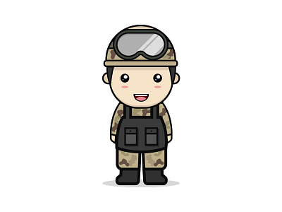 Soldier army cartoon flat full body illustration kawaii illustration mascot soldiers