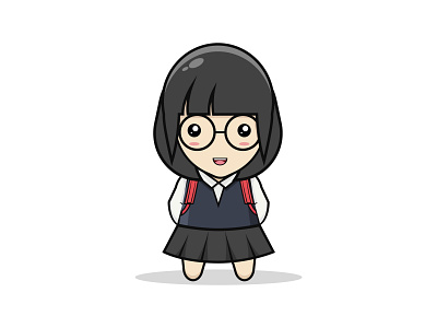 Korean student kawaii beauutiful cartoon flat flat character full body girl glasses illustration kawaii illustration school south korea student young