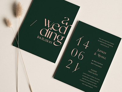 Dark Green Modern Typography Wedding Invitation Flyer brochure celebration couple delicate elegant feminine flyer green love minimal mockup modern paper pink print prints texture typography wedding wedding invitation