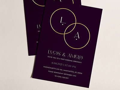 Dark Purple Modern Delicate Wedding Invitation