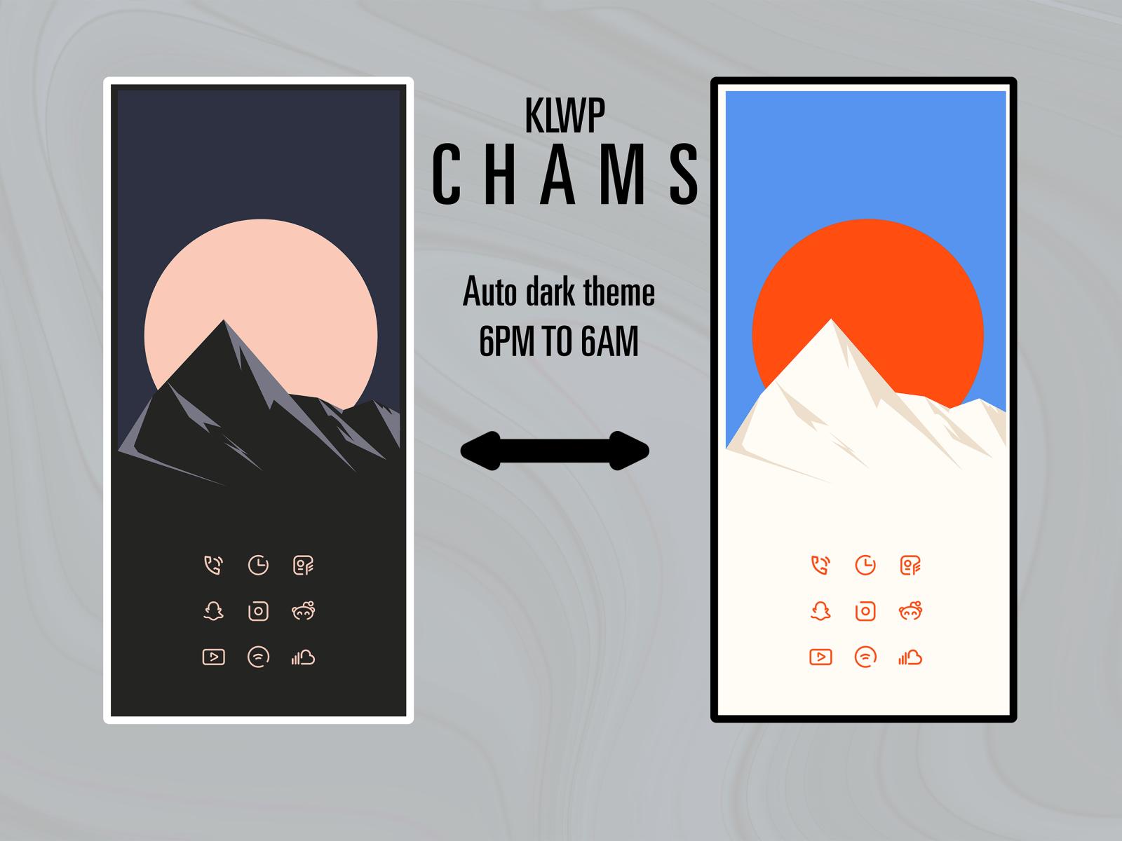 THEME KLWP CHAMS Auto dark theme from 6Pm 6Am by Zine Mourad