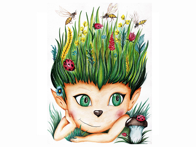 Fairytale hedgehog with grass instead of needles