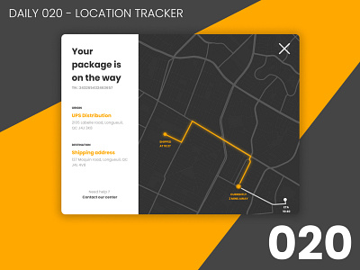 Daily UI #020 - Location tracker 020 100daychallenge daily ui dailyui design location orange package ship shipped shipper tracking tracking app ui user experience user interface yellow