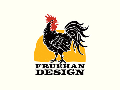 Fruehan Design Logo animal logo bird black blockprint branding chinese rooster design german graphic design illustrator logo photoshop red rooster rooster logo wood carving yellow