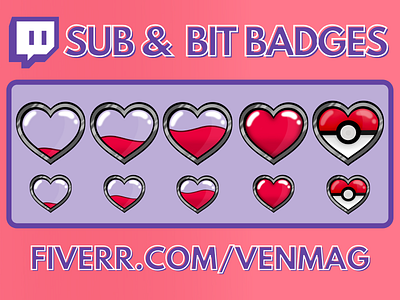 Sub & Bit Badges badge logo badges emote emoteart emotes emotes for twitch emotestwitch heart pokeball pokemon twitch twitch art twitchemote