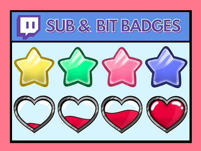 Sub & Bit Badges badge logo badges emote emoteart emotes emotes for twitch emotestwitch heart star startup sticker sub badges twitch emotes twitchemote twitchemotes
