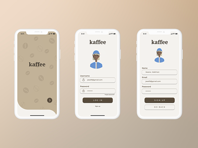 Daily UI challenge 01 brown cafe claymockup coffee dailyui dailyuichallenge day1 design iphone login mobile mobileapp mobiledesign modern sign up signup ui uidesign userinterface visualdesign