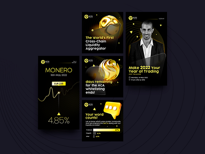 ACTA - Social media branding 3d black blobs branding creative crypto design gold minimal shapes socialmedia studio yellow