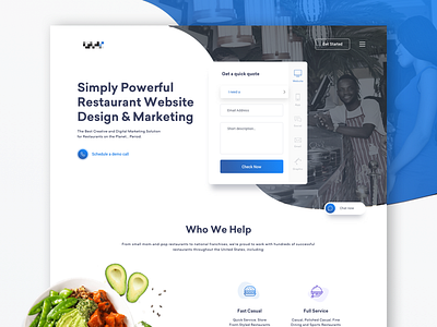 Restaurant oriented marketing agency landing page app cta delivery food iconography landing minimal page photo site web website