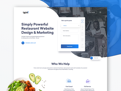 Restaurant oriented marketing agency landing page