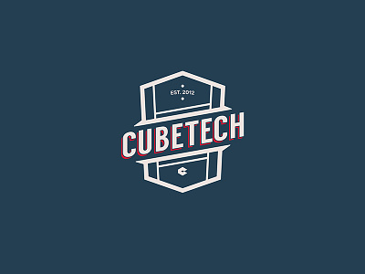 cubetech vintage logo blue creme cubetech flat illustrator vector vintage