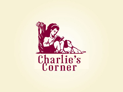 Charlie's Corner logo book book plate dog girl read tree victorian vintage
