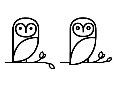 Owl logo variations branch buds eyes leaves line owl stare