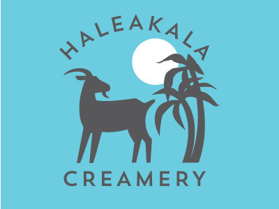 Haleakala creamery Logo concept creamery goat goats hawaii palm tree sun tropical volcano