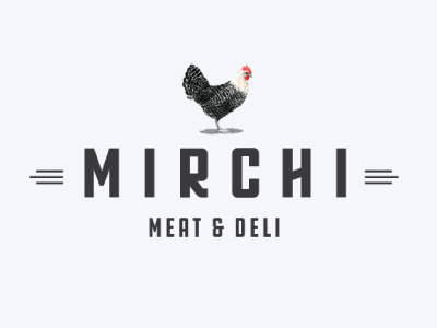 Mirchi Meat & Deli logo chicken deco deli halal logo meat typography