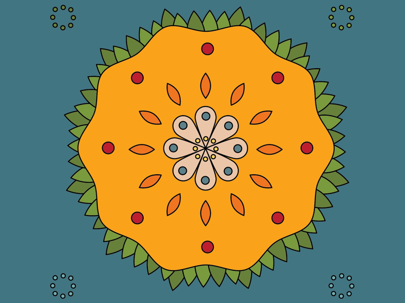 LemonFlower green seed garland leaf yellow outline geometric symmetry lemon flower