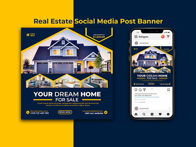 Real Estate Social Media Post Banner Design Template animation app banner branding cover design designer graphic design icon illustration logo minimal real estate social media typography ui ux vector web website