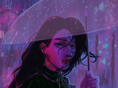 A rainy night aesthetic clipstudiopaint design digitalart illustration pixel portrait purple rain sadafdraws