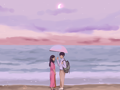 Hometown Chachacha umbrella scene aesthetic art artist bangladesh clipstudio couple digitalartist illustration illustrator kdrama