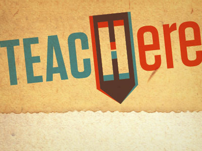 Teach Here Logo blue logo overlay red teach tungsten typography