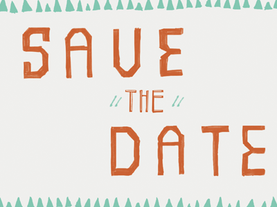 Save The Date green hand rendered orange postcard save the date type