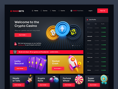 Crypto Casino Landing Page app blockchain casino crypto cryptocurrency design game homepage landing website
