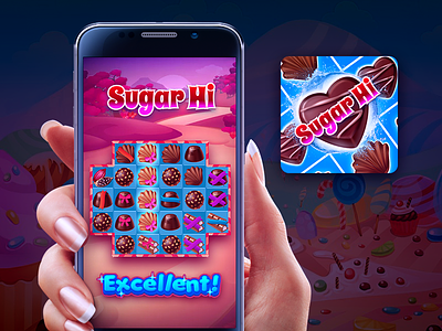 Sugar Hi art candy crush design game icon ios match 3 mobile puzzle sweets