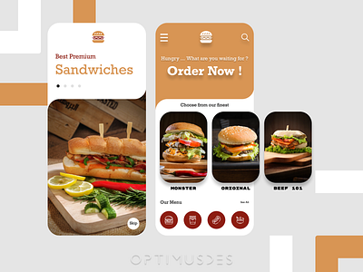 Fast Food / Restaurant Mobile App Design android app brown burgers design fast food figma flat design food fries ios menu minimal mobile order pizza sandwich ui ux