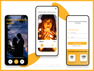 Dating Mobile App Design - Sign Up android app clean ui dating dating app design female figma ios login male match minimal premium sign in sign up tinder ui ux yellow