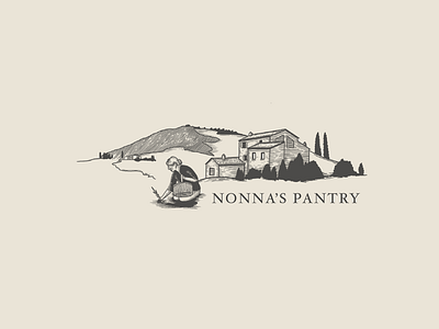 Nonna's Pantry Logo alps barn cottage european illustration italian italy landscape logo design monochromatic mountains nonna restaurant rome rustic summer traditional line tuscany vintage visual identity